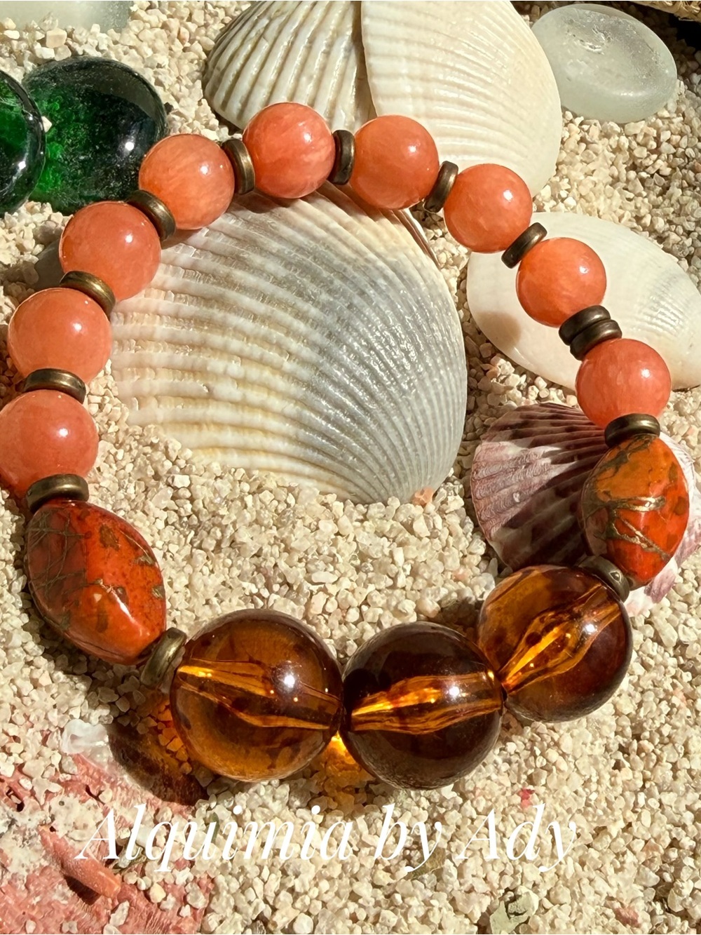 AMBER AND JADE Orange Bracelet + OVERSIZED BEADS